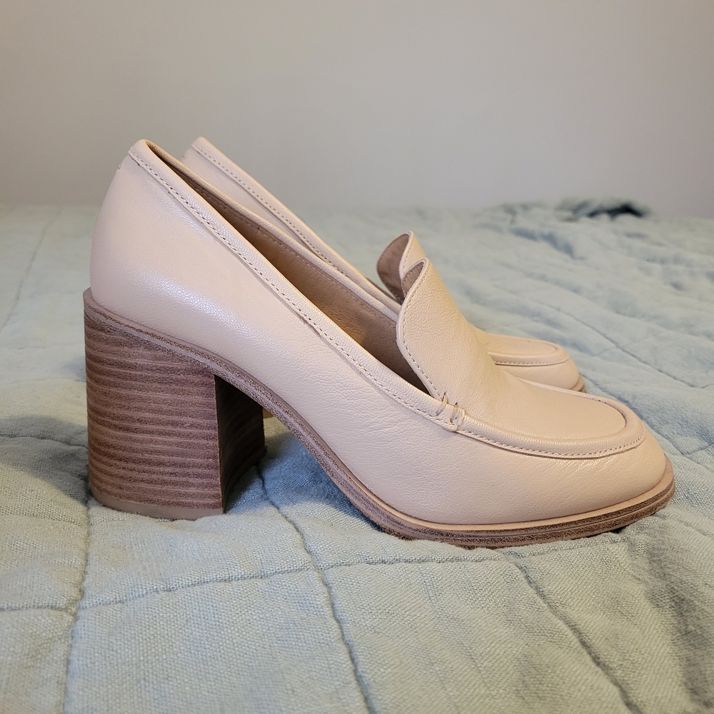 Crown Vintage Cream Block Heel Loafers